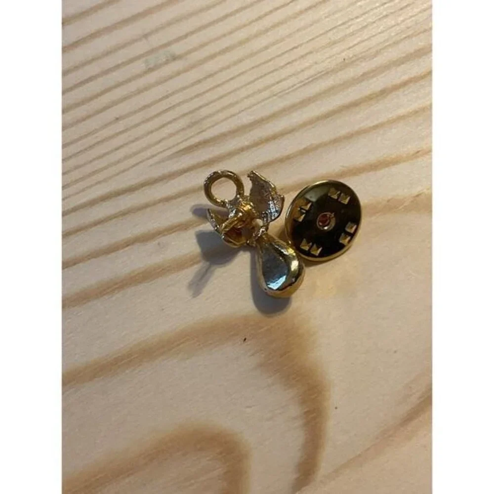 Gold & Clear Crystal Angel Lapel Pin Brooch With Teardrop & Round Gemstones